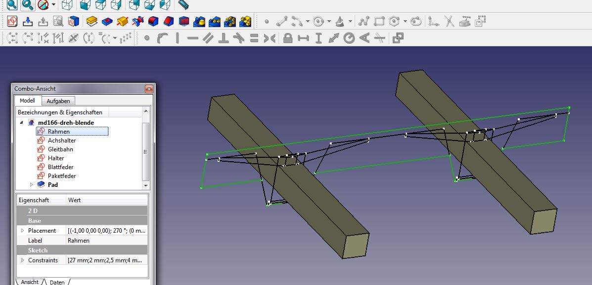 Skizze des Rahmens extrudiert
