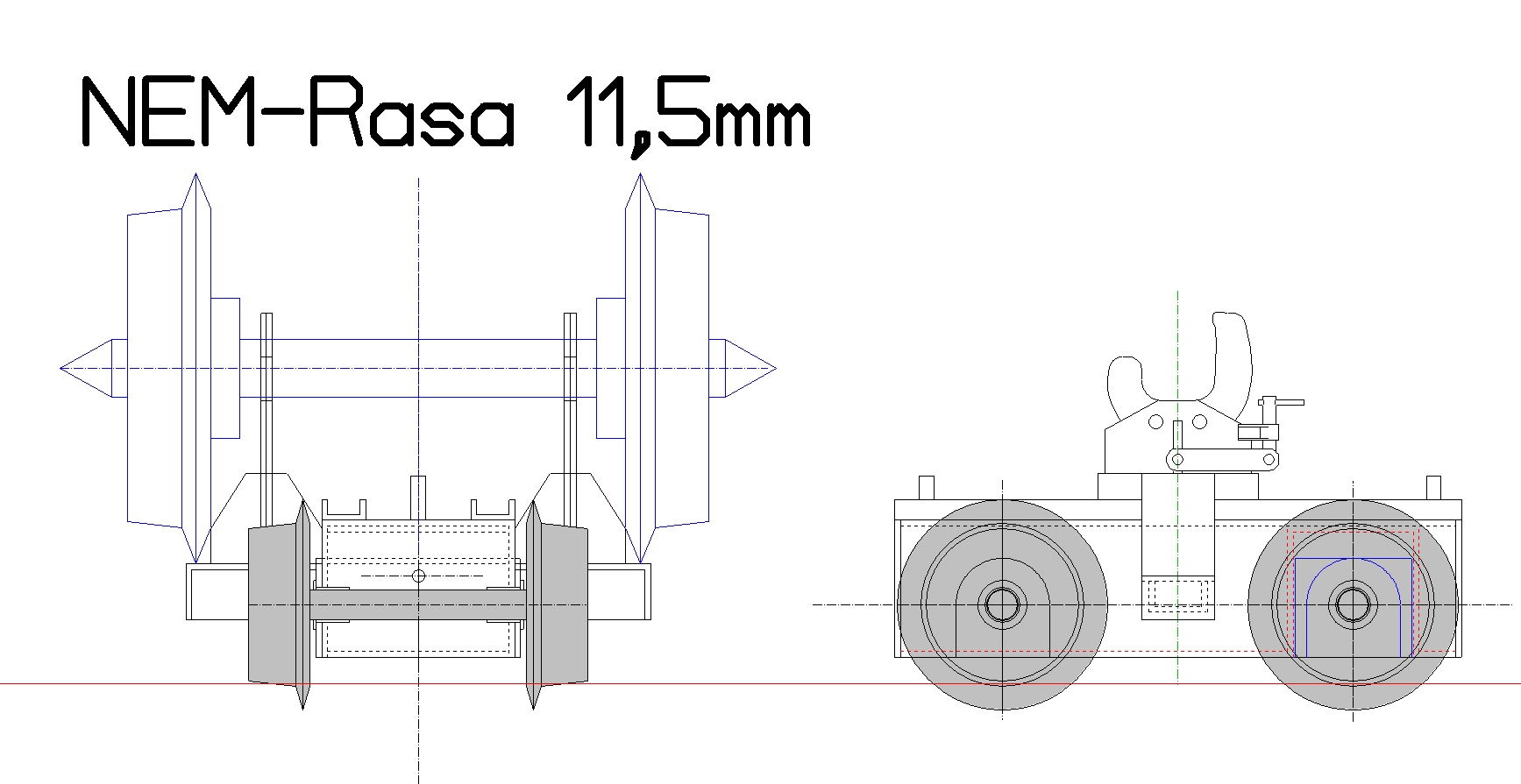 aufgebockter NEM H0 Radsatz