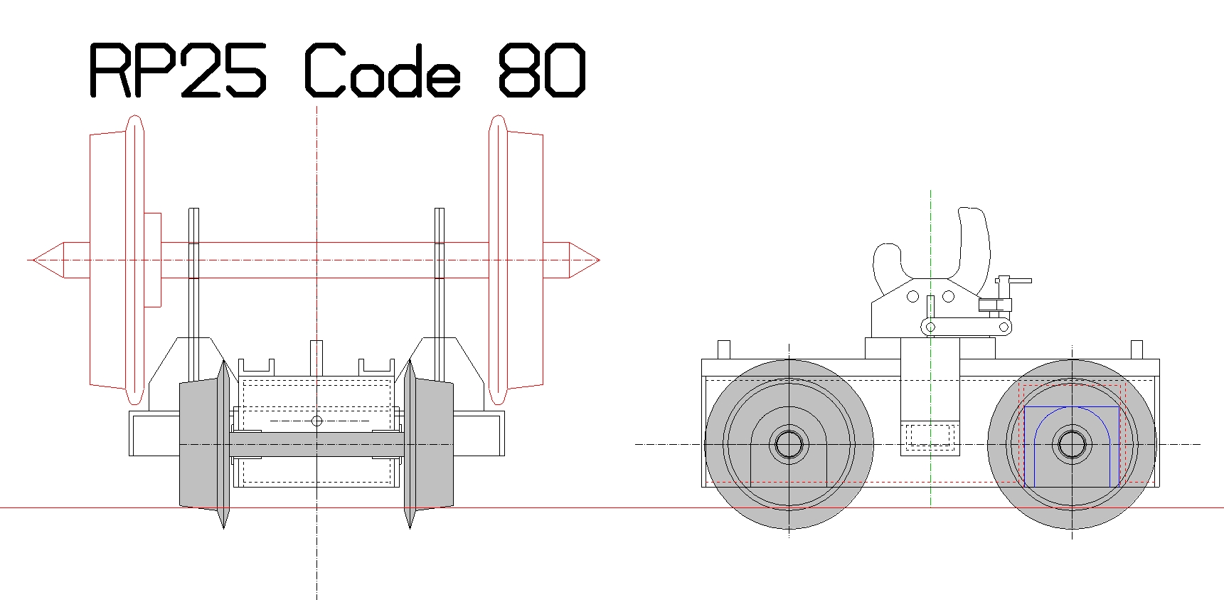 aufgebockter RP25 Code 80 H0 Radsatz