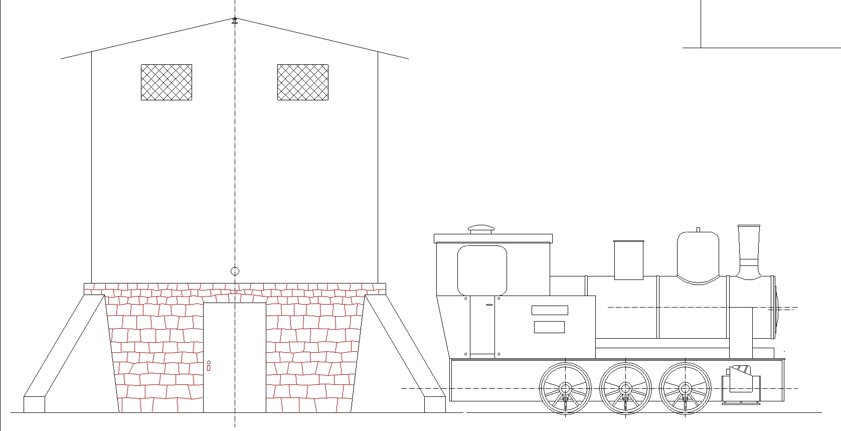 Modellzeichnung mit Lok