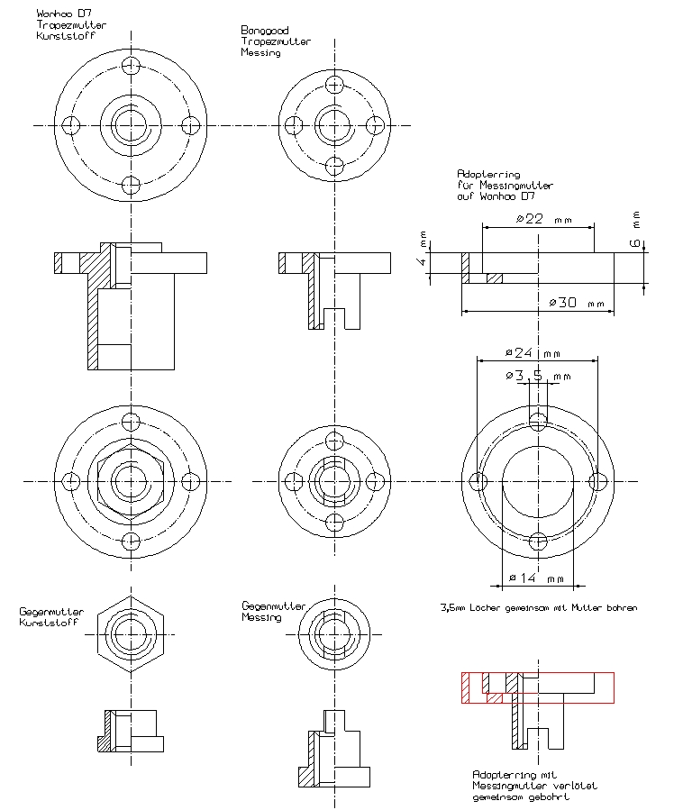 Adapterring fr Messing Trapezgewindemutter