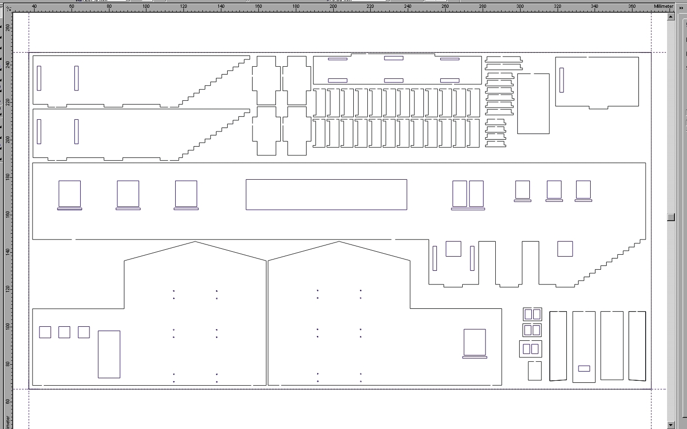 die dunkelblauen Schnittlinien
