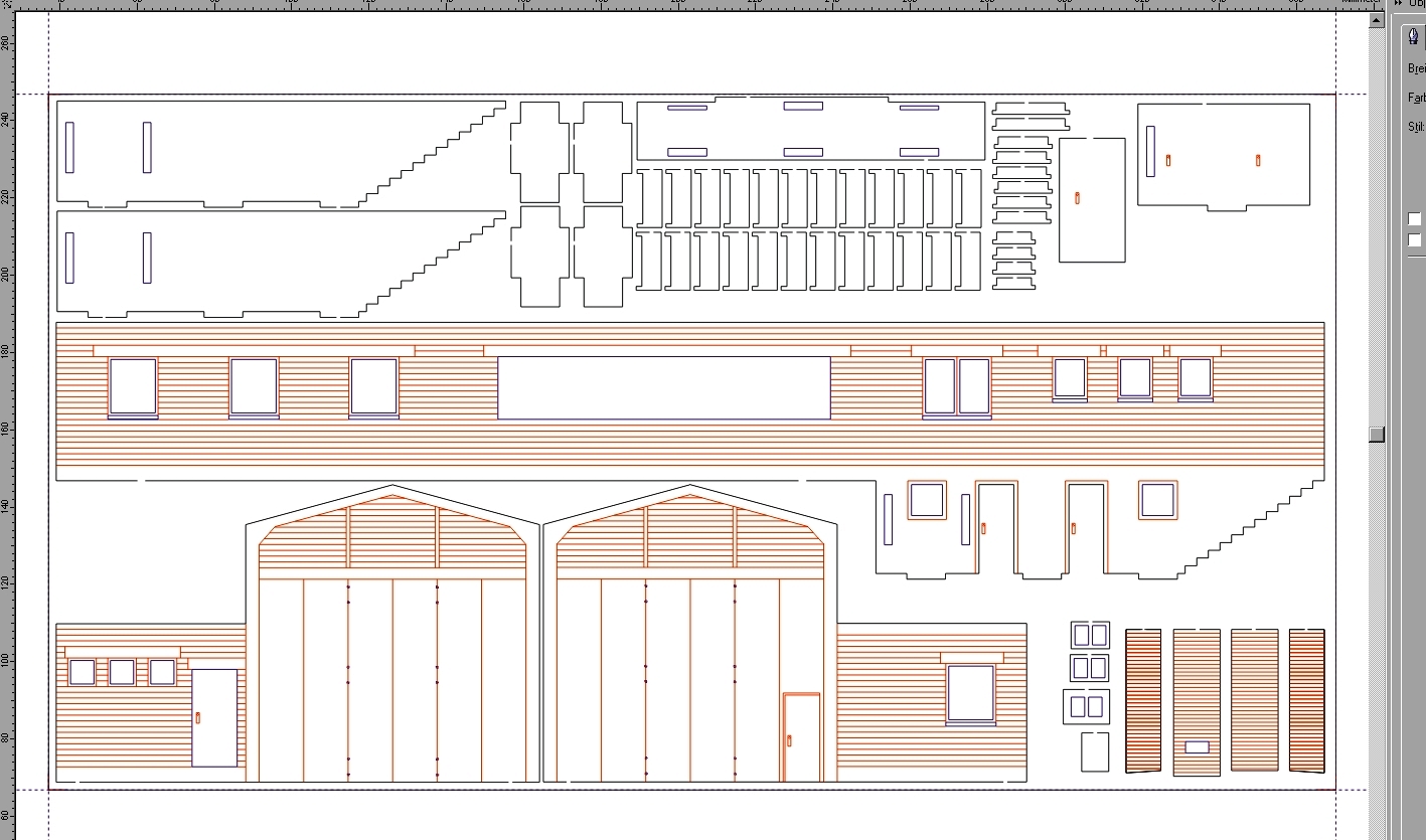 die roten, horizontalen Fugen