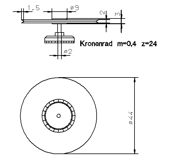 Umlenkrolle f�r den Antriebsfaden
