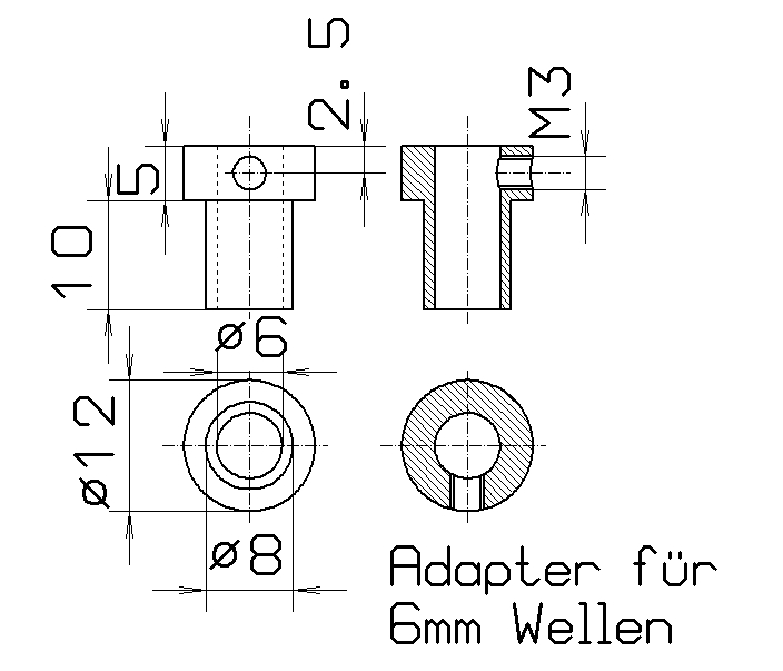 Adapter Kardan-6mm Welle