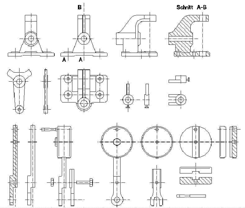 Die Einzelteile in 1:10 gezeichnet