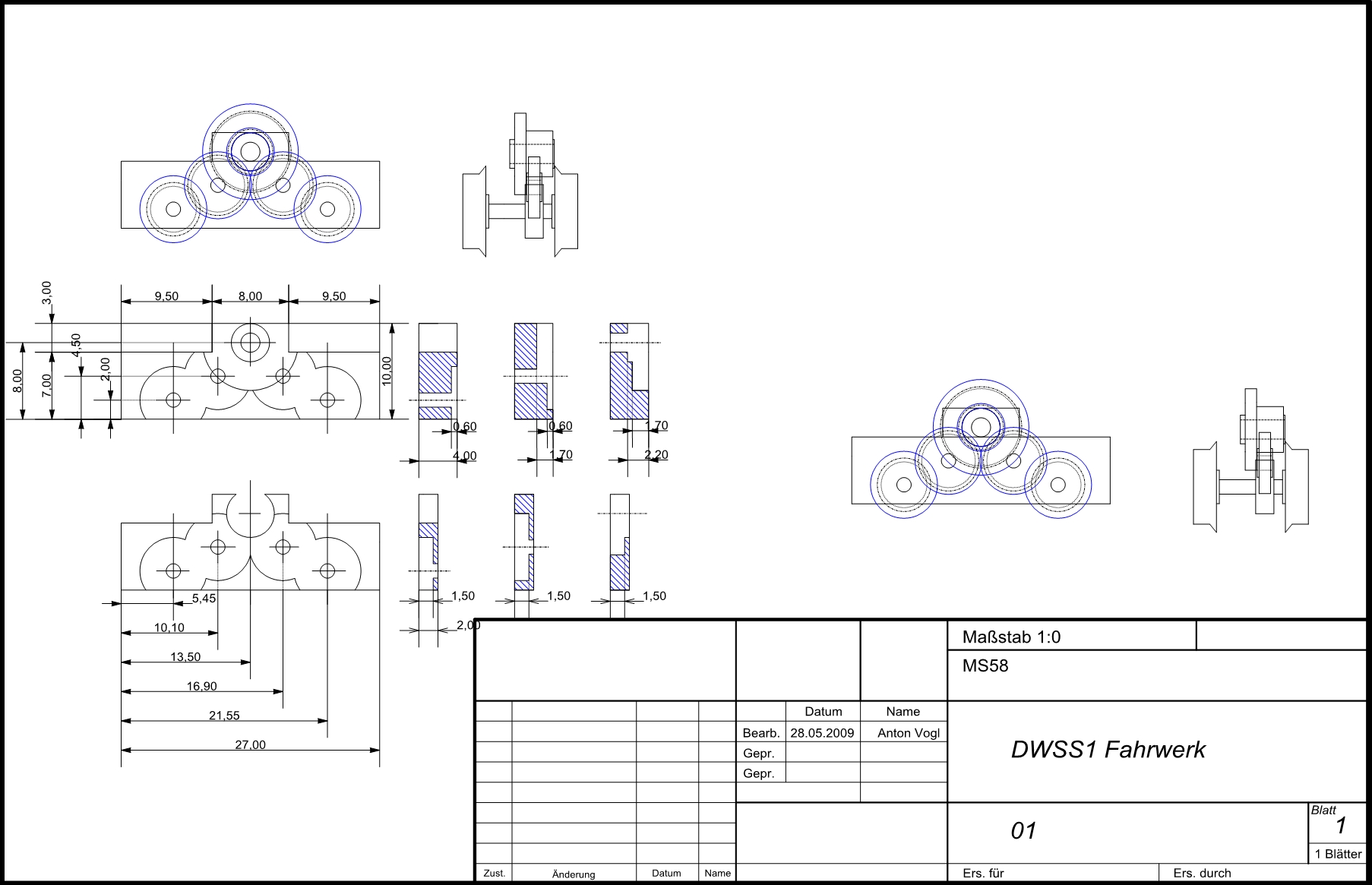 Zeichnung des hinteren Drehgestells 